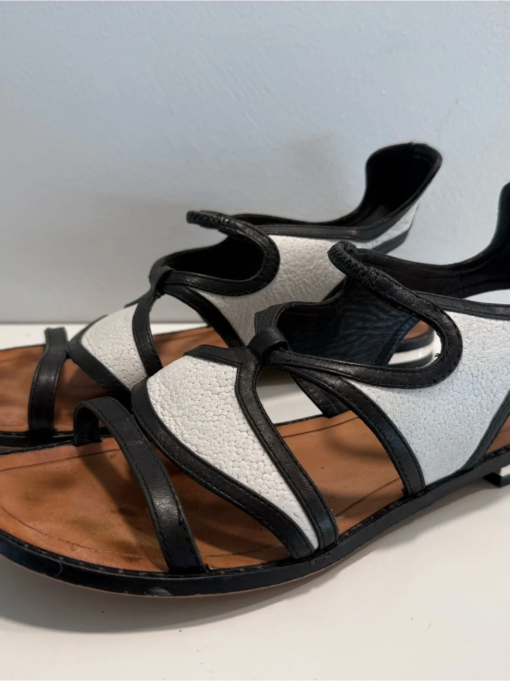Women's Black & White Strappy Leather Sandals by Rebecca Minkoff - size 8 1/2